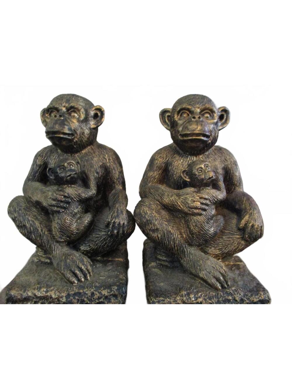 Vintage Style Heavy Monkey Figurines Pair Mothers Day Safari Bookends 4lb 14oz